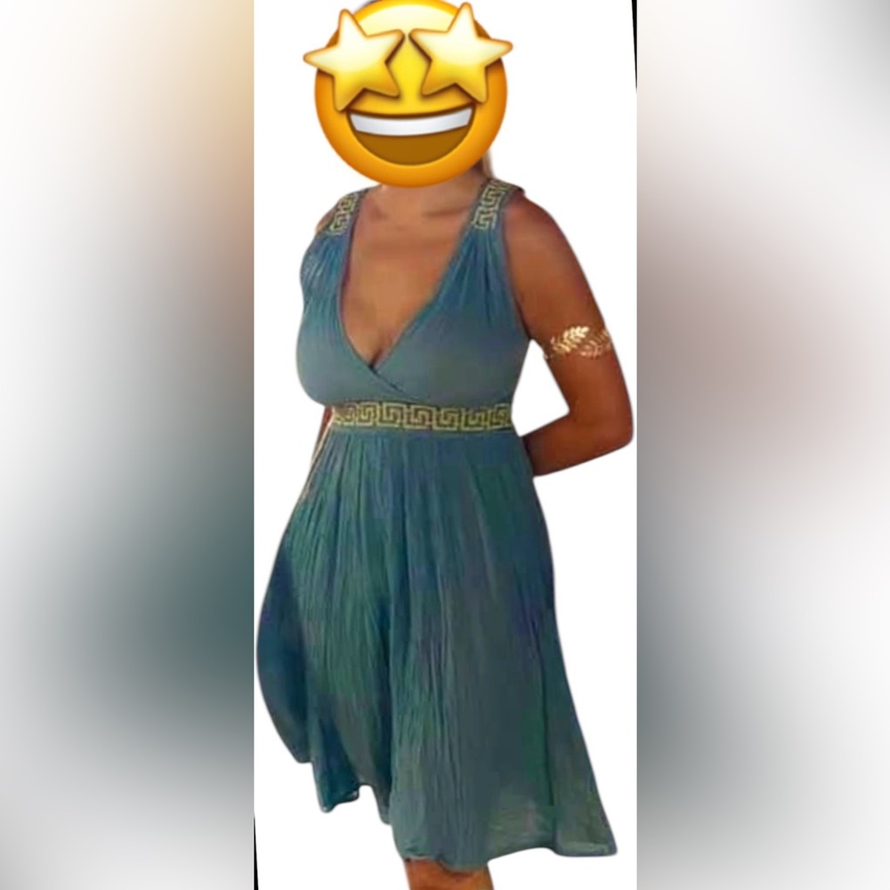 Greek Goddess Green Midi Sundress for Wedding Guest or Party